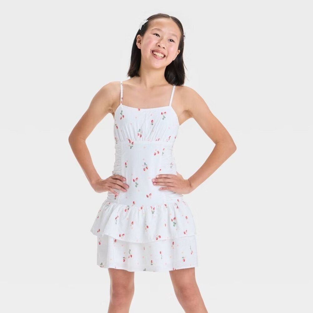 Art Class Girls' Drop Waist Sleeveless‎ Strawberry Printed Dress, Size M (8)